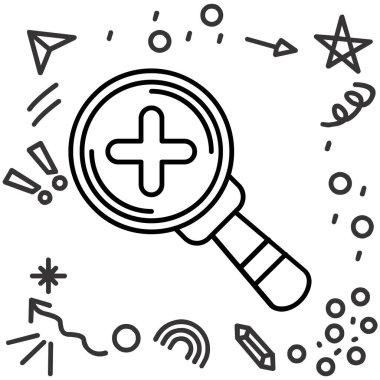 Ana hatlar biçiminde anahtar simgesi olan büyüteç