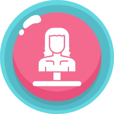 Yumuşak mavi arkaplanda izole edilmiş modaya uygun düz tarzda kadın simgesi.