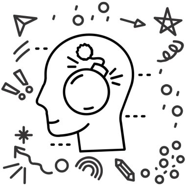 Fikirli beyin, vektör illüstrasyon tasarımı