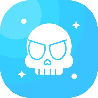 Mavi arka planda izole edilmiş Skull simgesi dolduruldu. Mutlu Cadılar Bayramı Partisi. Vektör.