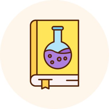 Kimyasal matara ve büyütme cam vektör çizimi içeren kitap