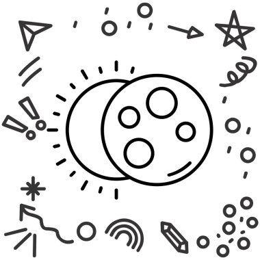 Gezegen ve uzay simgesinin vektör çizimi, uzay ve gezegen ikonu koleksiyonu stok vektör çizimi