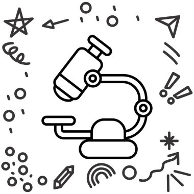 çizgi mikroskobu ve büyüteç simgesi beyaz arkaplanda izole edilmiş. Kimya, ilaç, mikrobiyoloji aleti. Renkli taslak konsepti. vektör.