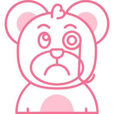 Beyaz arka planda pembe kalbi olan sevimli çizgi film ayısı.