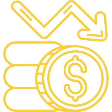 Dolar simgesi. Vektör tarzıdır yuvarlak açılar, sarı renkli, beyaz arka planla düz ikonik sembolü.