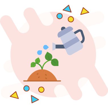 Ağaç ve tencereyle sulama tenekesi. düz vektör çizimi beyaz arkaplanda izole edildi