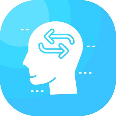 Beyaz arka planda izole edilmiş beyin ikonu olan mavi insan kafası. vektör illüstrasyonu.