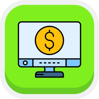 Dolar simgesi olan dizüstü bilgisayar. Web için dolar vektör simgesi ile paranın özet çizimi