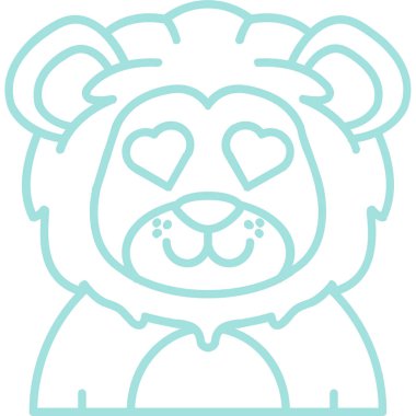 Sevimli aslan kafası ve kalp karakter çizimi tasarımı.