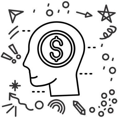 Beyin Doları vektör simgesi dolu ve ince çizgi