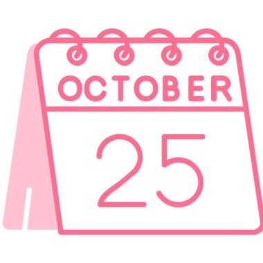 Ekim 'in 25' i. Gün - tarihli takvim simgesi, beyaz arkaplanda tarih simgesi. Takvim ayı, yönetim. takvim biçimi,