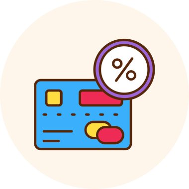 Kredi kartı indirimi renk ikonu vektörü. Kredi kartı imzası ve izole edilmiş sembol çizimi