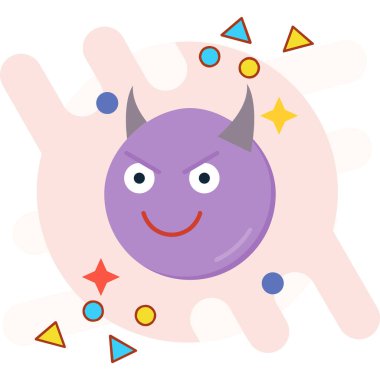 Mutlu cadılar bayramı, boynuzlu ve gülümseyen sevimli küçük cadı