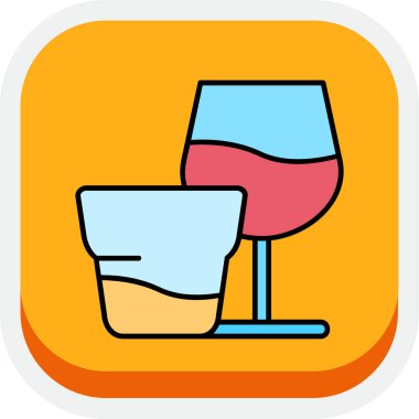 Şarap kadehleri vektör çizgisi simgesi mavi arkaplanda izole edildi. Bilgi, web sitesi ya da uygulama tasarımı için şarap hattı simgesi olan bardaklar. ızgara sisteminde dizayn edilmiş