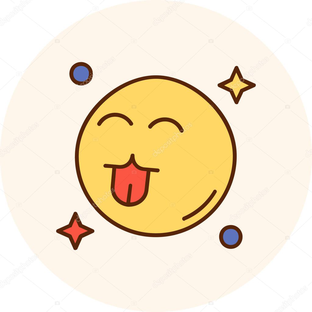 Happy moon color line icon. happy smile. vector illustration