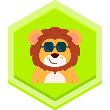 Beyaz arkaplanda güneş gözlüklü, resimli veya renk vektörlü aslan.