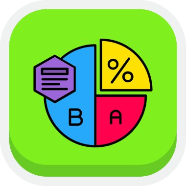 Yüzde yüz renk ve beyaz arkaplanda izole edilmiş bir pasta grafik ikonu. İndirim tabelası. Yüzde sembolü. Yeşil daire düğmesi. vektör illüstrasyonu
