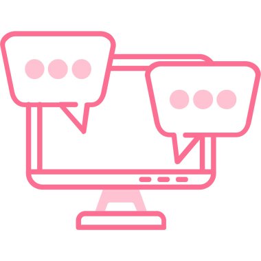 Kabarcık konuşmalı bilgisayar monitörü. Web simgesi vektör illüstrasyonu.