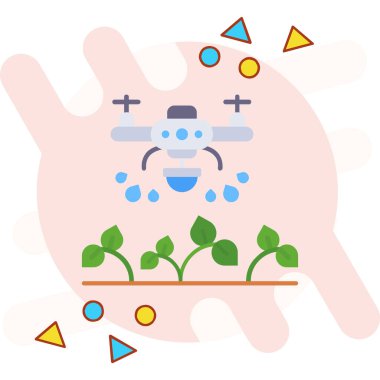 Bahçede uçan bir dron. Çizim. Dron 'un düz simgesi