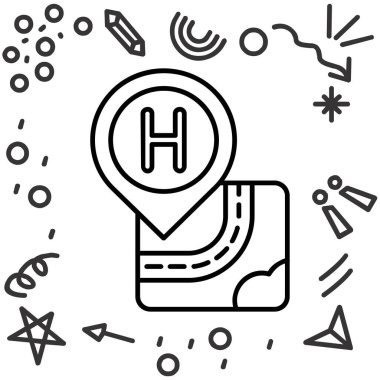 Beyaz arkaplanda izole edilmiş taksi simgesi olan çizgi haritası işaretçisi. konum belirleyici sembol. Renkli taslak konsepti. vektör.