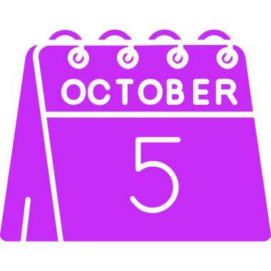 5 Ekim takvim biçimi simgesi takvim, tarih, simge. mor arka plan. düz biçim.