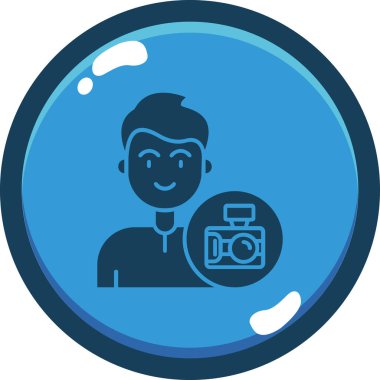 Trendy düz stil üzerinde mavi arka plan izole kamera simgesi.