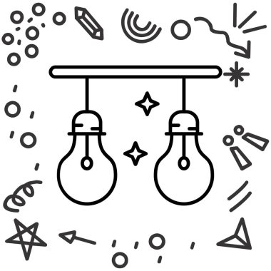 Ampul ve yıldız vektör illüstrasyonunun çizgi tasarımı