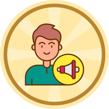 Çemberde megafonla dolaşan bir adamın tasviri