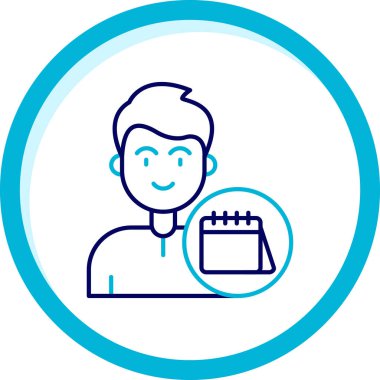 Takvim tarihi ve tarih simgesine sahip çizgi adamı beyaz arkaplanda izole edildi. Randevu günü. 418 mutlu yeni gün. Renkli özet kavramı