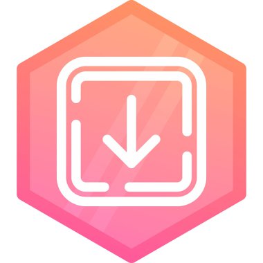 Beyaz çizgi yuvarlak ok simgesi uzun gölge arkaplan izole. Pembe altıgen düğmesi. vektör illüstrasyonu