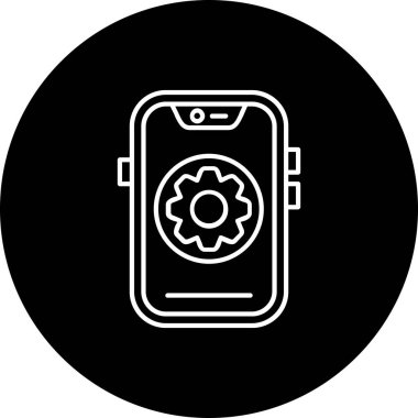 Dişli ikonlu akıllı telefon. Ağ için akıllı telefon vektör simgesine sahip akıllı telefonun basit bir çizimi