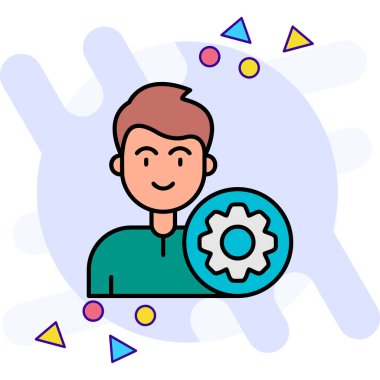 Bir vites tekerleği ikonu vektör illüstrasyonu tutan adam