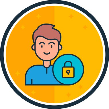 Kilit simgesi olan adam. vektör illüstrasyonu