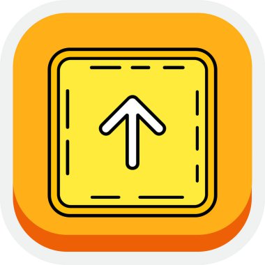 Beyaz arkaplanda ana çizgi ok simgesi izole edildi. Ok başı sembolü. Navigasyon işaretçisi işareti. Sarı kare düğme. vektör