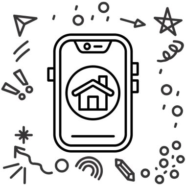 akıllı telefon akıllı ev simgesi taslak biçimi