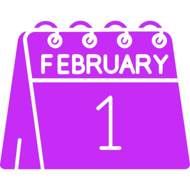 Şubat Glyph ikonu. biçim düz sembol, mor renk, yuvarlak açılar, beyaz arkaplan