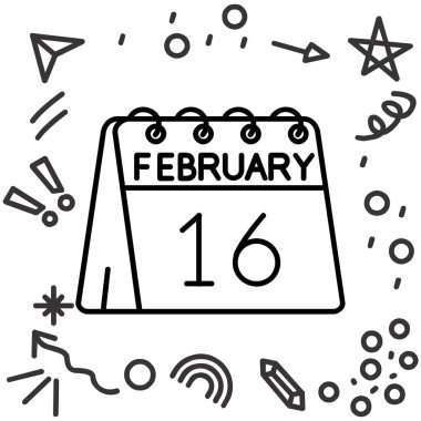 16 Şubat takvim simgesi ana hat biçiminde