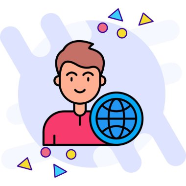 Küresel ağ ikon vektörü olan adam. Küresel internet tabelasının ana hatları. renk kontur sembolü