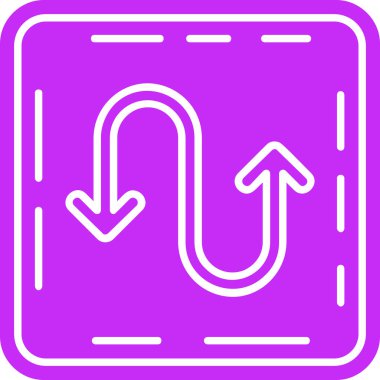 yön sol simgesi. vektör biçimi düz ikonik sembol, yuvarlak açılar, mor renk.