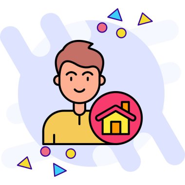 Ev ikonu olan bir adam. vektör.