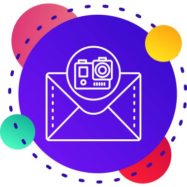 Beyaz arkaplanda mesaj simgesi olan renk çizgisi zarfı. Gradyan dairesel dinamik şekiller. vektör illüstrasyonu