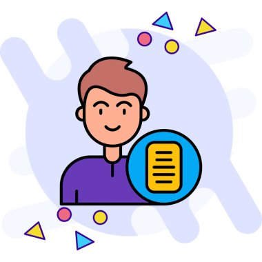 Kitap vektörü ikonu olan bir adam. Grafik arkaplanındaki renk çizgisi çizimi.