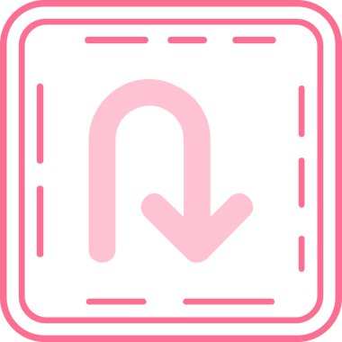 Sağa vektör simgesine dön. biçim düz sembol, pembe renk, beyaz arkaplan.