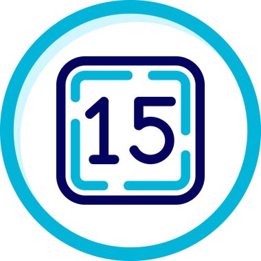 15 yıllık kabartma simgesi. biçim düz semboldür, kobalt ve cyan renkleri, yuvarlak açılar, beyaz arkaplan.