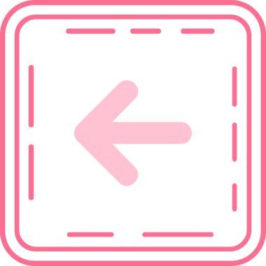 Sol ok vektör simgesi. biçim ana hat sembolü, pembe renk, beyaz arkaplan.