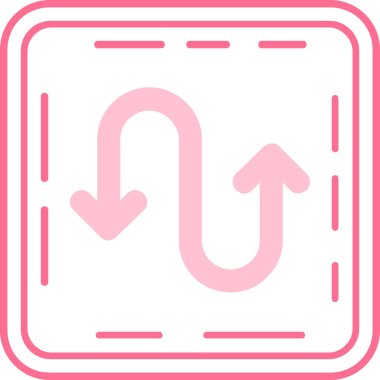 CW simgesini döndür. Vektör biçimi dış hat simgesi, pembe renk, beyaz arkaplan.