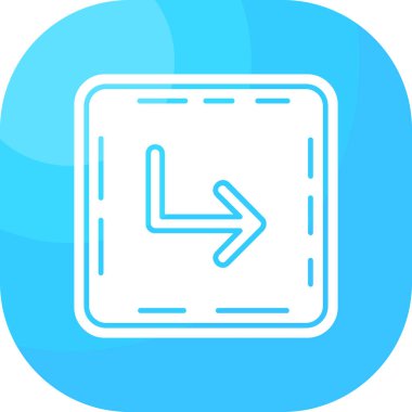 Beyaz arkaplanda ana çizgi ok simgesi izole edildi. yön sembolü. Navigasyon işaretçisi işareti. Mavi kare düğme. vektör