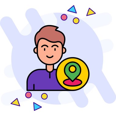 Konum ikon vektör illüstrasyonlu konum adamı. Konum belirleme kodu. izole edilmiş sembol çizimi