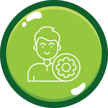 Dişli bir adam ve dizüstü bilgisayar vektör renk simgesi