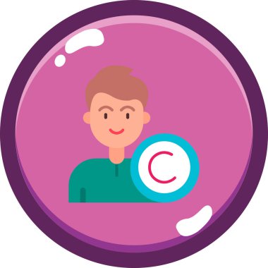 Daire küresi ve konuşma kabarcığı çizimi olan genç adam